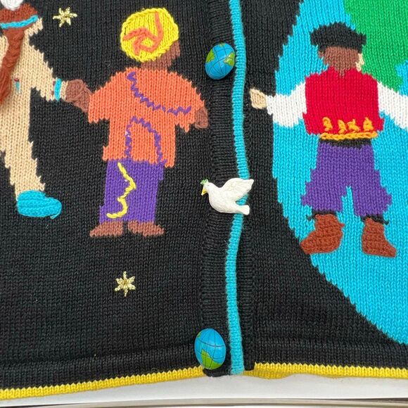 STORYBOOK KNITS Sweater Women's Medium Multicolor Cardigan Peace Love Diversity - Picture 8 of 15